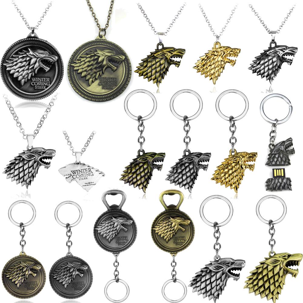 Serie TV Lupo Stark Trono portachiavi Inverno Sta Arrivando Collana con Ciondolo Vintage Logo 3D Famiglia Stark Gioielli Souvenir Regalo