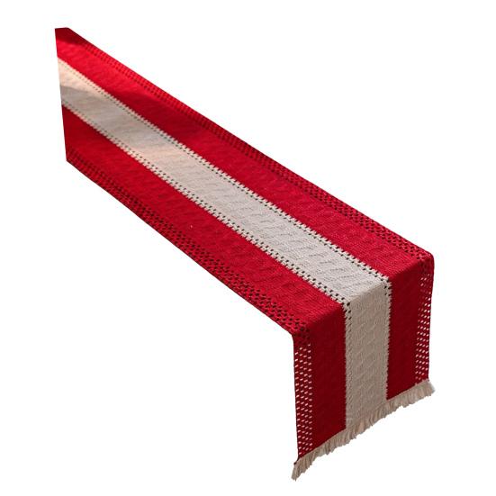 Table Runner for Family Gatherings Boho Striped Runner, Fringed Edge Cotton Linen Rustic Textured Hollow Entryway Farmhouse Dining Table, Home Holiday