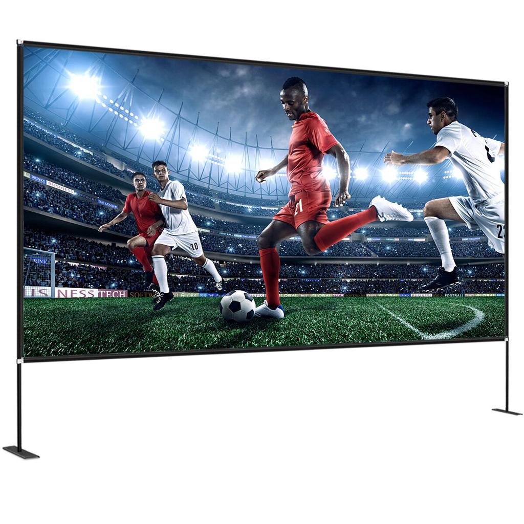 Outdoor Movie Screen w/ Stand, 150" Portable Movie Screen, 16:9 HD Wide Angle Outdoor Projector Screen, Front & Rear Projection, w/ Storage Bag &
