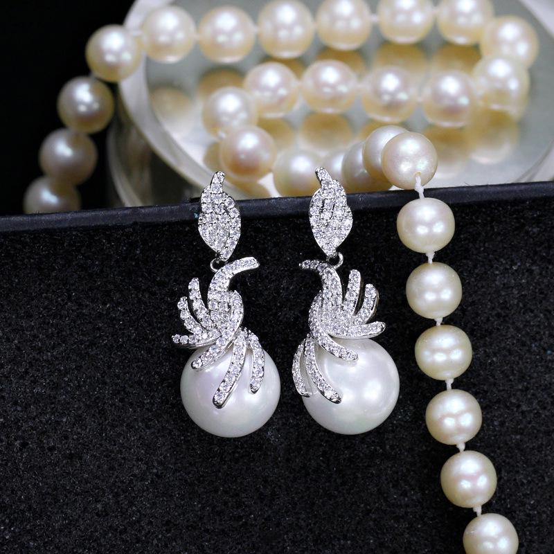 Temperament Earrings, Pearl Zircon Earrings, Long Earrings.