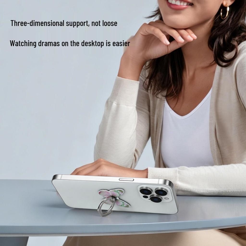 All-Metal Butterfly Ring Holder: Strong Adhesive Universal Phone Stand