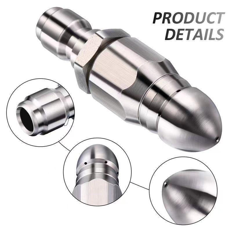 Stainless Steel 1/4" Quick Connect High-Pressure Water Nozzle for Sewer Cleaning