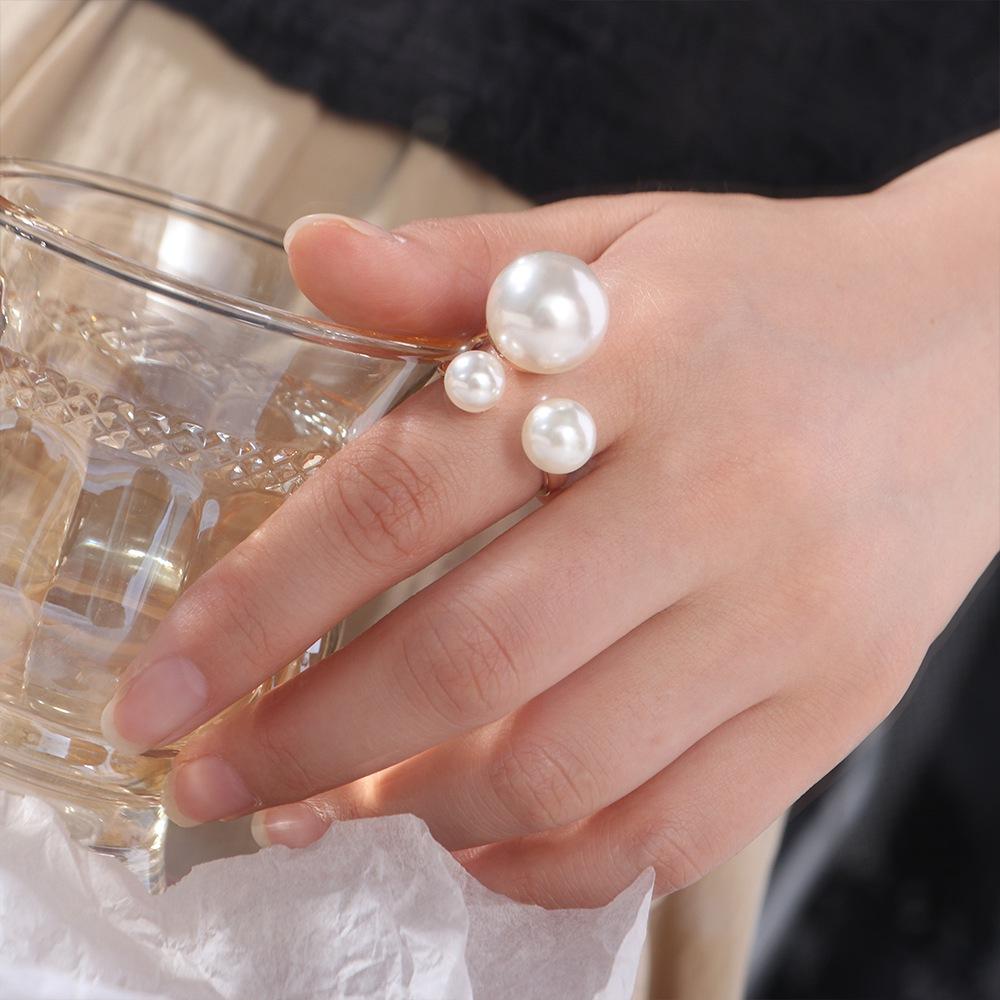 Adjustable Pearl Ring Gold Color Fashion Jewelry Paved Rings Beach Party Ring Gifts Girl