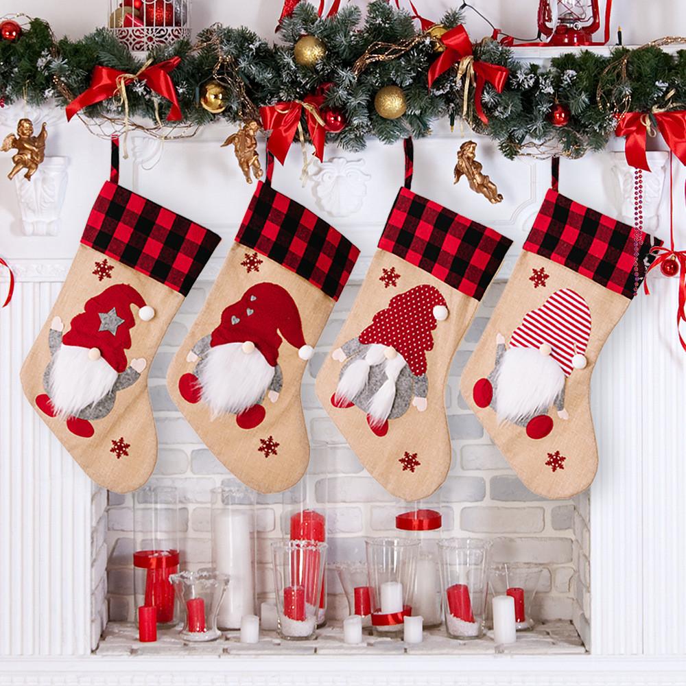 Christmas Decorations Linen Cartoon Children Gift Stocking Window Decoration