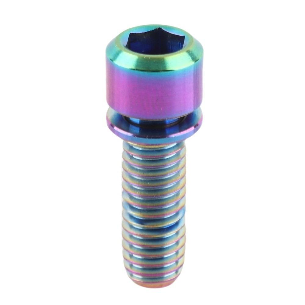 1pc M6x16/20mm Tapered Head Screw Titanium Alloy with Washer Conical Bolt Lightweight Hexagon Cone Hex Screws for Mountain Bike