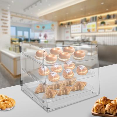 3-Tier Clear Cafe Acrylic Pastry Display Case - Commercial Bakery Showcase - Modern Tabletop Dessert Cabinet W/ Anti-Dust Design
