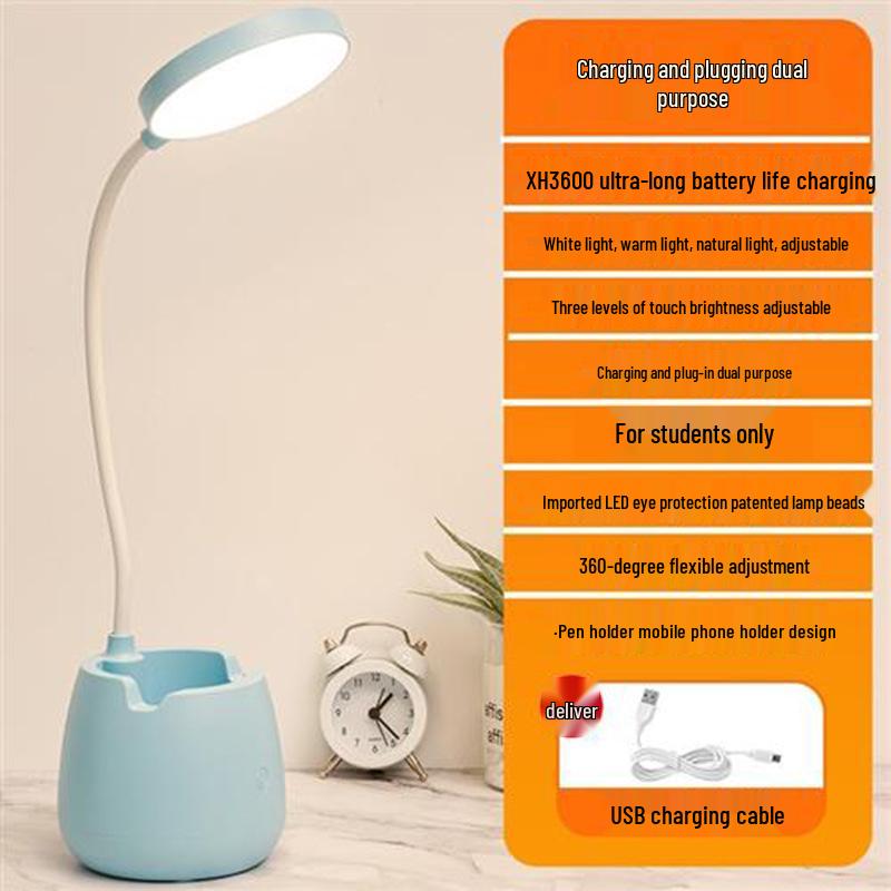 Rechargeable LED Desk Lamp - Eye Protection for Study, Dorm, Bedroom, and Bedside Reading.