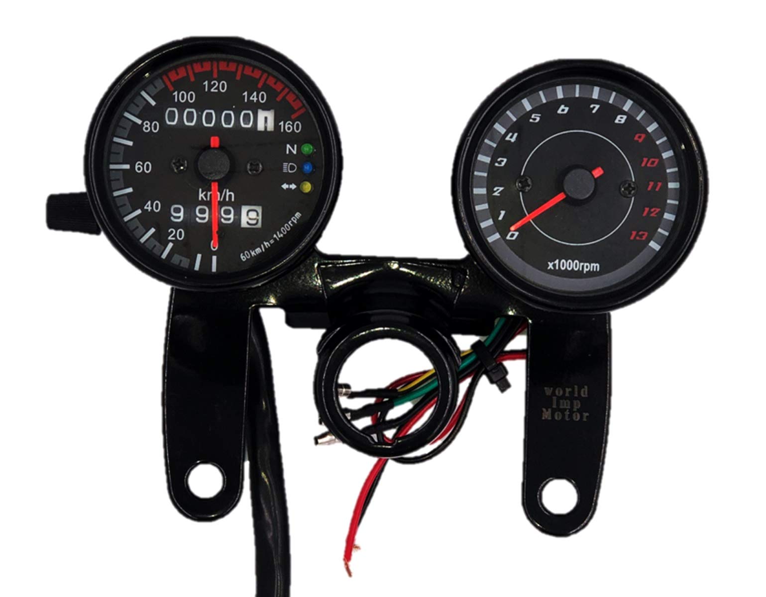 

World Imp Motor 12V Motorcycle Electric Tachometer Mechanical Speedometer Set for Honda Stainless Steel Black Light with Black Panel and Universal