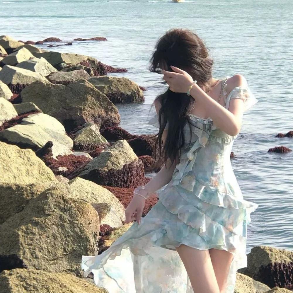 The sea of twilight, sweet in summer, small fresh floral show Spice girl dress women's summer new