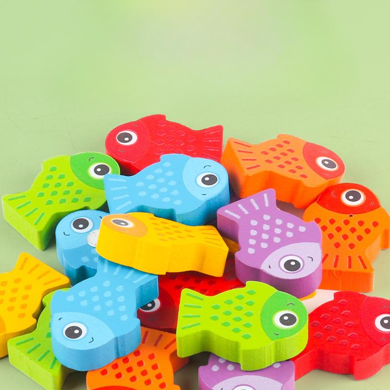 Kindergarten Baby Early Education Small Fish Toys Children'S Multi-Functional Early Education Educational Wooden Thinking Color Cognitive Toys
