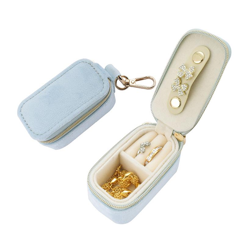 1Pcs Mini Velvet Ring Box Jewelry Storage Case Single Layer Earrings Necklace Organizer Candy Color Zipper Bag Travel Portable