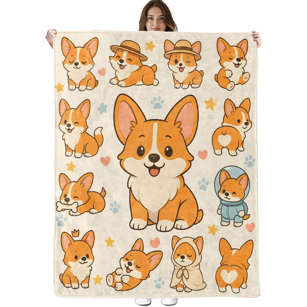 Cute Pet Corgi Dog Throw Blanket Fuzzy Soft Cozy Warm Lightweight Plush Fleece Flannel Blanket for Couch Bed Sofa Home Decor