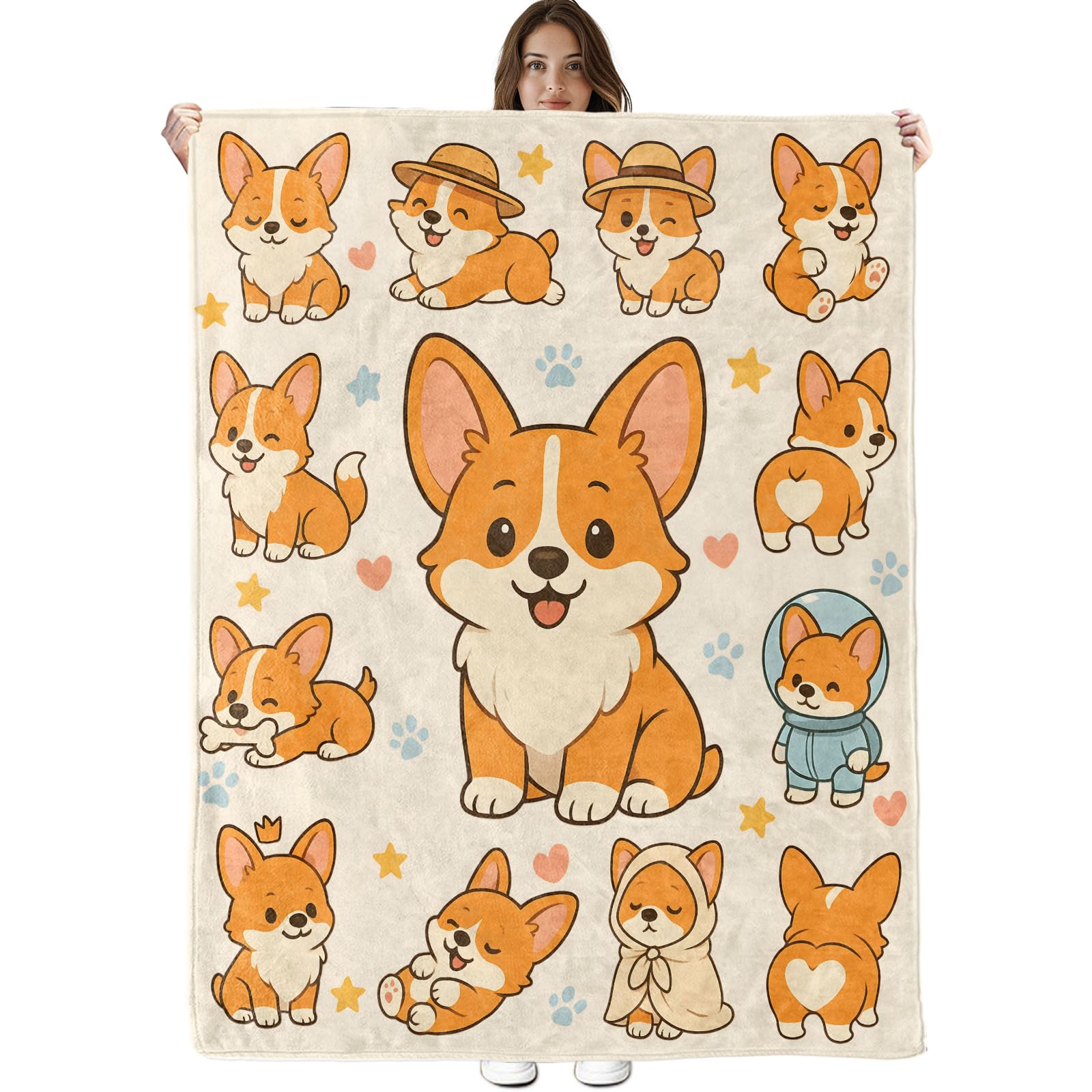 

Cute Pet Corgi Dog Throw Blanket Fuzzy Soft Cozy Warm Lightweight Plush Fleece Flannel Blanket for Couch Bed Sofa Home Decor 75x90cm