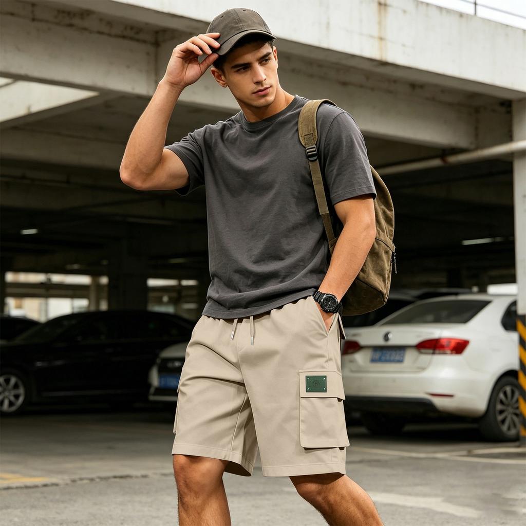 Men Casual Athletic Drawstring Shorts with Multiple Pockets Lightweight Breathable Fabric Comfortable Fit Suitable for Outdoor and Everyday Wear
