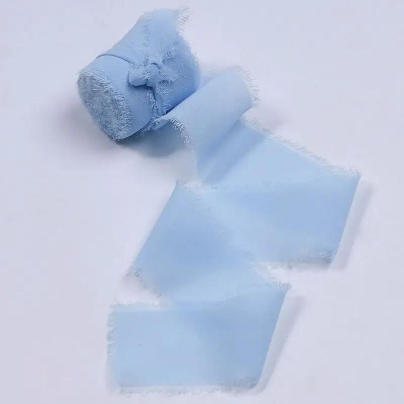 4CM*5M Handmade Frayed Edged Satin Chiffon Silk Ribbon For Wedding Invitation Wrapping Bouquets Birthday Party Decorations Gifts