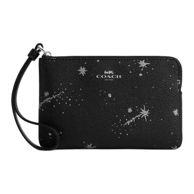 16 Star Print Corner Zipper Design Coated Canvas And Smooth Leather Clutch Small Women Clutch Black CCK76-SVA47