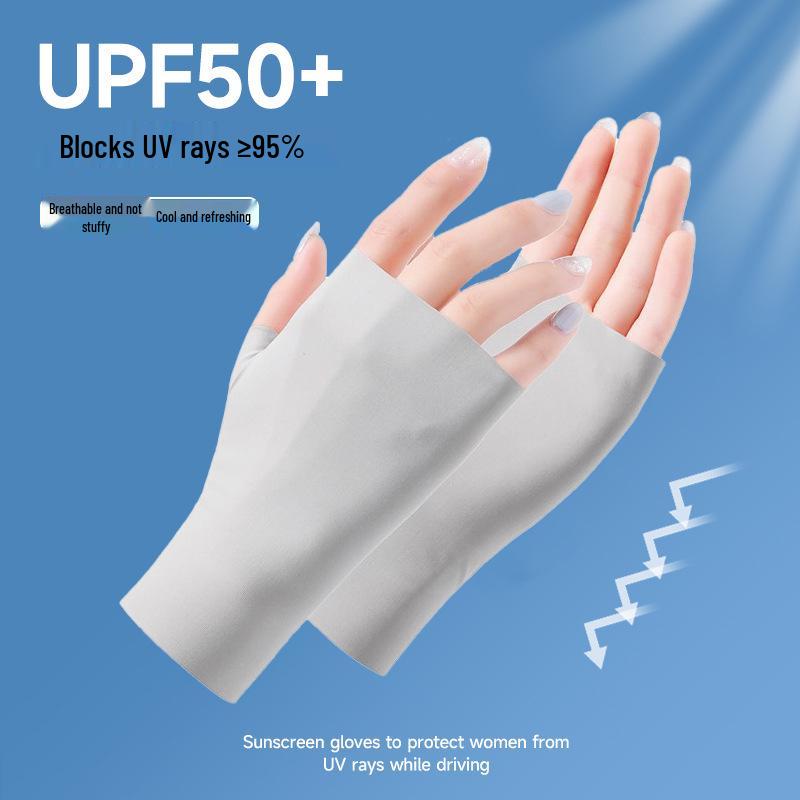 

Женские перчатки с защитой от УФ, с открытыми пальцами: Дышащий, Против мозолей, Ледяной шелк для солнца и нейл-арта One Size