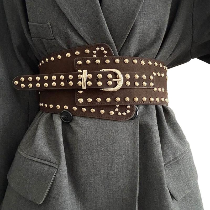 Stylish Rivet Waist Belt Adjustable PU Leather Corset For Women And Men Contemporary Waist Cincher Fashion Accessory коричневый