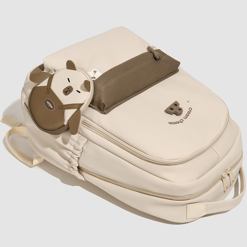 Women's Solid Color Backpack Student Large Capacity Schoolbag Commuter Backpack