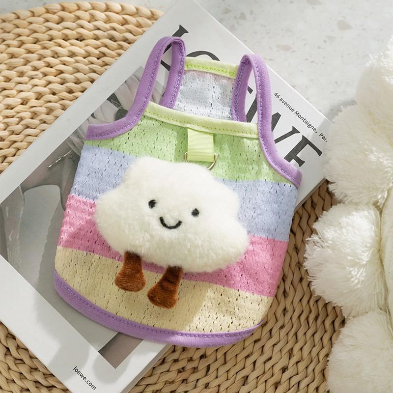Spring and Summer Dog Cute Cartoon Hollow Breathable Bear Sticker Traction Vest Cat Two Feet Pet Dog Clothes