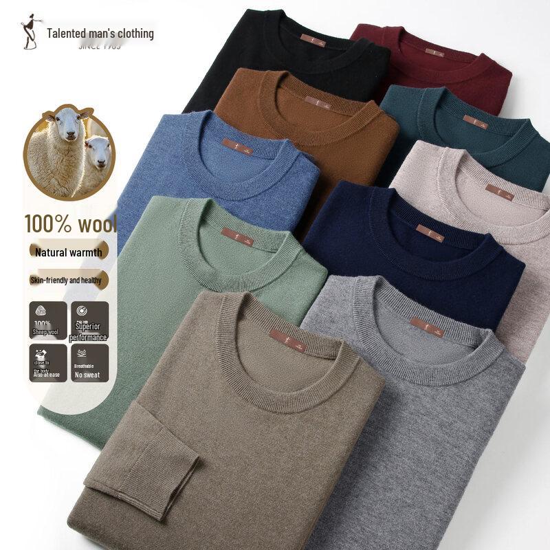 Men's Pure Merino Wool Crew Neck Pullover Sweater