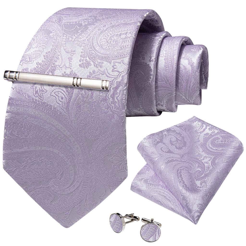 USA Mens Silk Tie Classic Yellow Gray Striped Necktie Cufflink Hanky Clips Set