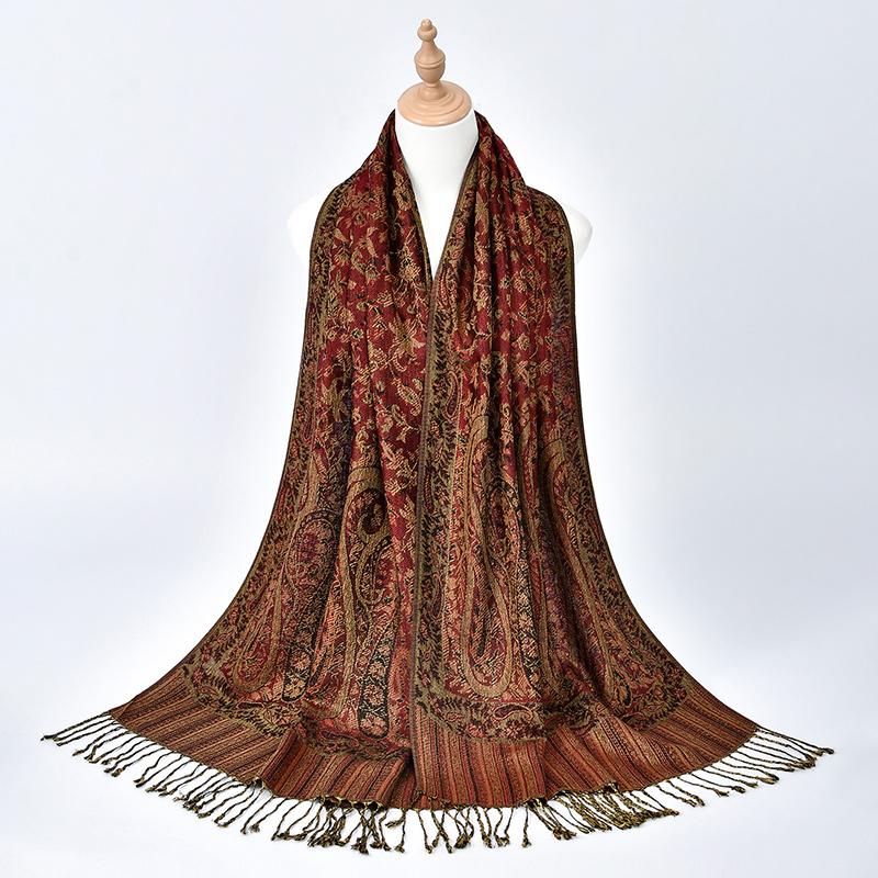Retro Żakardowy Wzór Paisley Frędzle Hidżab Bawełna Wiskoza Kobiety Muzułmańskie Szale Hidżab Duży Rozmiar Długie Chusty Damska Moda Chusta na Głowę