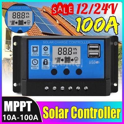 Kontroler ładowania słonecznego, Kontroler panelu słonecznego 12 V/24 V Regulowany wyświetlacz LCD Panel słoneczny Regulator baterii z podwójnym portem USB 10A-100A