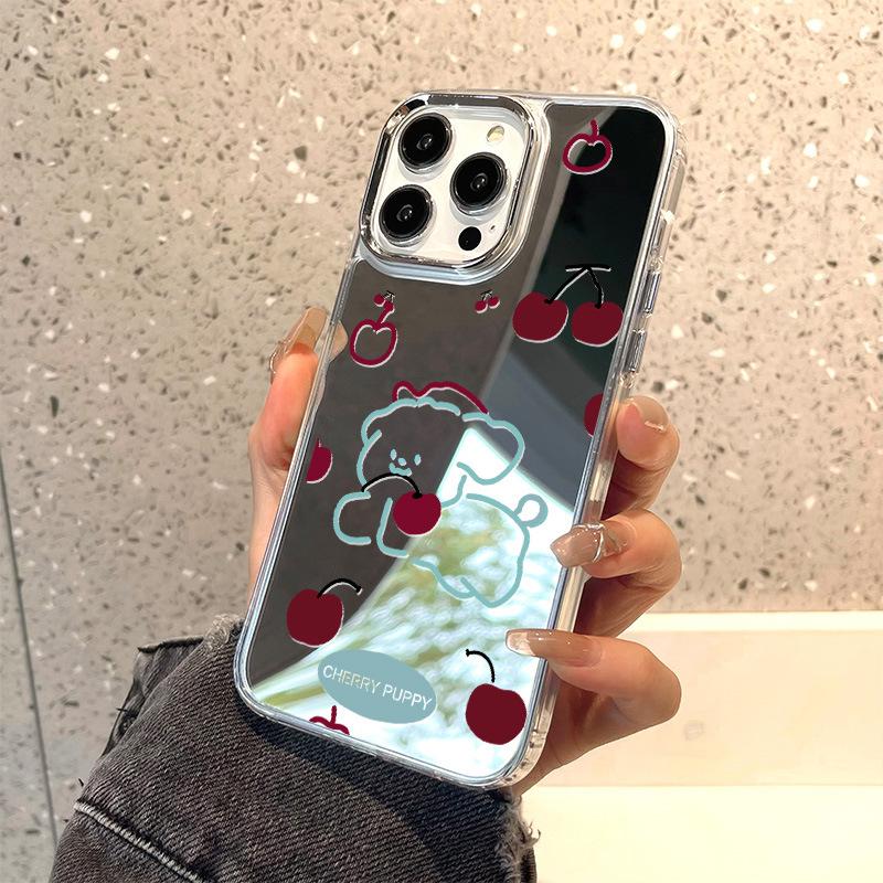 Applicable to iPhone17promax Cherry Bear Mirror Phone Case 16 Niche 13/14 Apple 15 Large Hole Apple 11