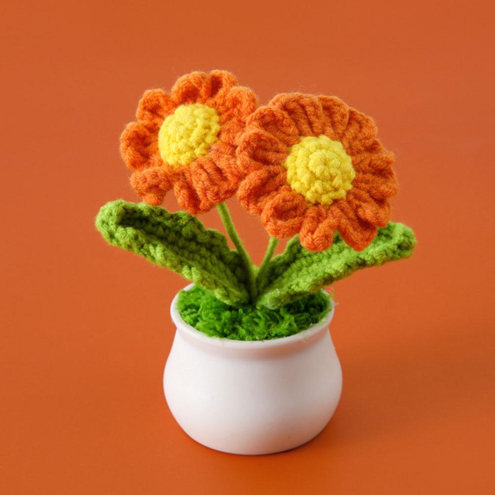 DIY Handwoven Mini Potted Flower Rose Tulip Daisy Office Desktop Ornamental Plant Woolen Thread Finished Product Home Decoration