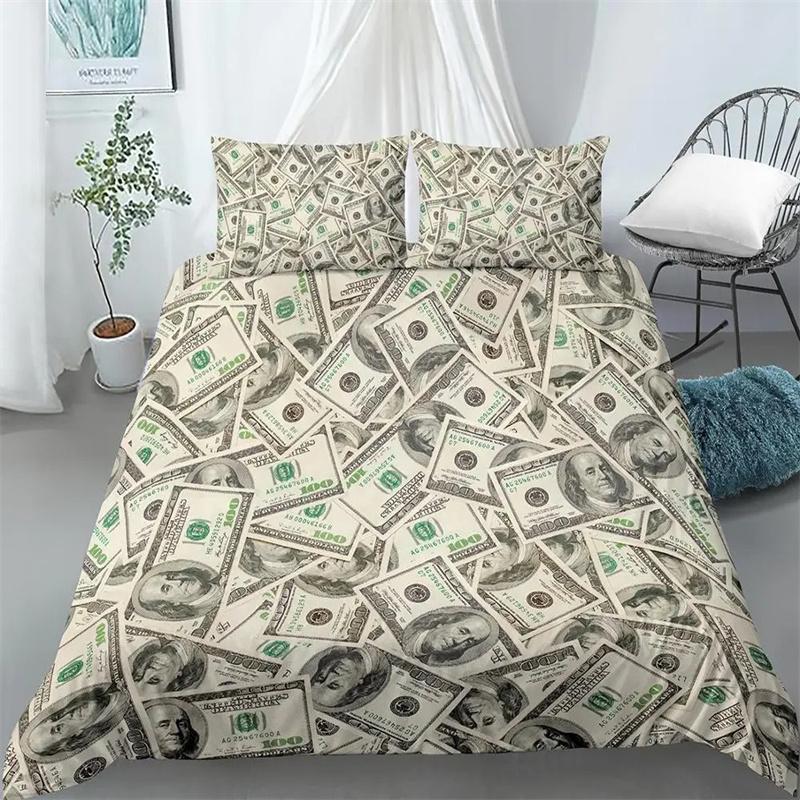 Set Biancheria da Letto Stampato con Dollari 3D Copripiumino Moderno Piumone Vivace 2 3 Pezzi Motivo Matematica Denaro Morbido Divertente Set Letto