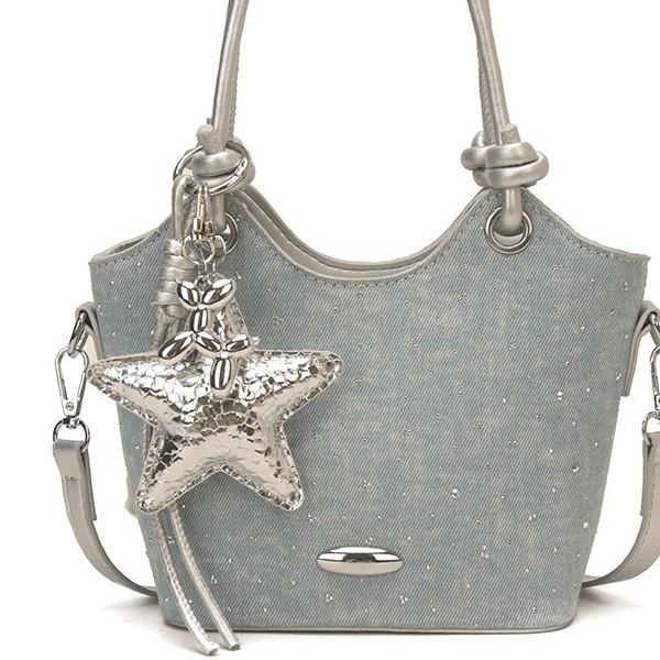 Denim bucket bag 2026 new commuter fashionable portable shoulder oblique span bag Korean fashion tote bag