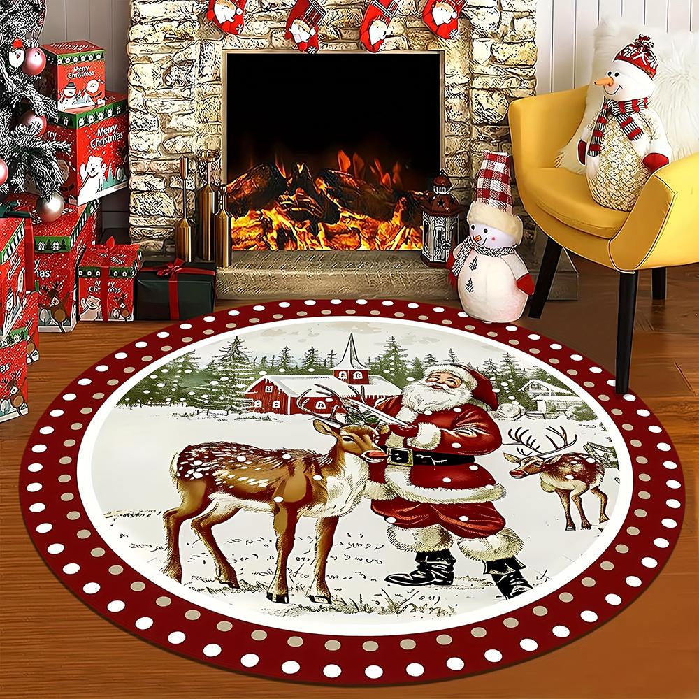Christmas Round Rugs: Snowman, Santa,Tree & Gingerbread Delights for Festive Home Decor Room Floor Mats New Year Home Decoration