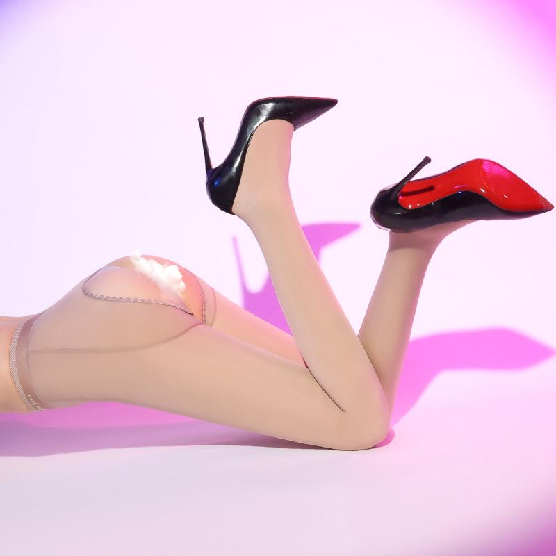 Winter Glossy Tights with Fleece Sexy Open Crotch Pantyhose, Letter Waist, Slimming Bare Leg Artifact, Women's Stockings