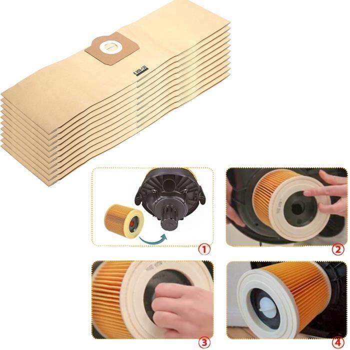 Sac aspirateur et Filtre pour Karcher WD3 Sacs remplacement 6.959-130 [Lot 10] Filtres remplacement 6.414-552.0 [Lot 2] Phonillico®