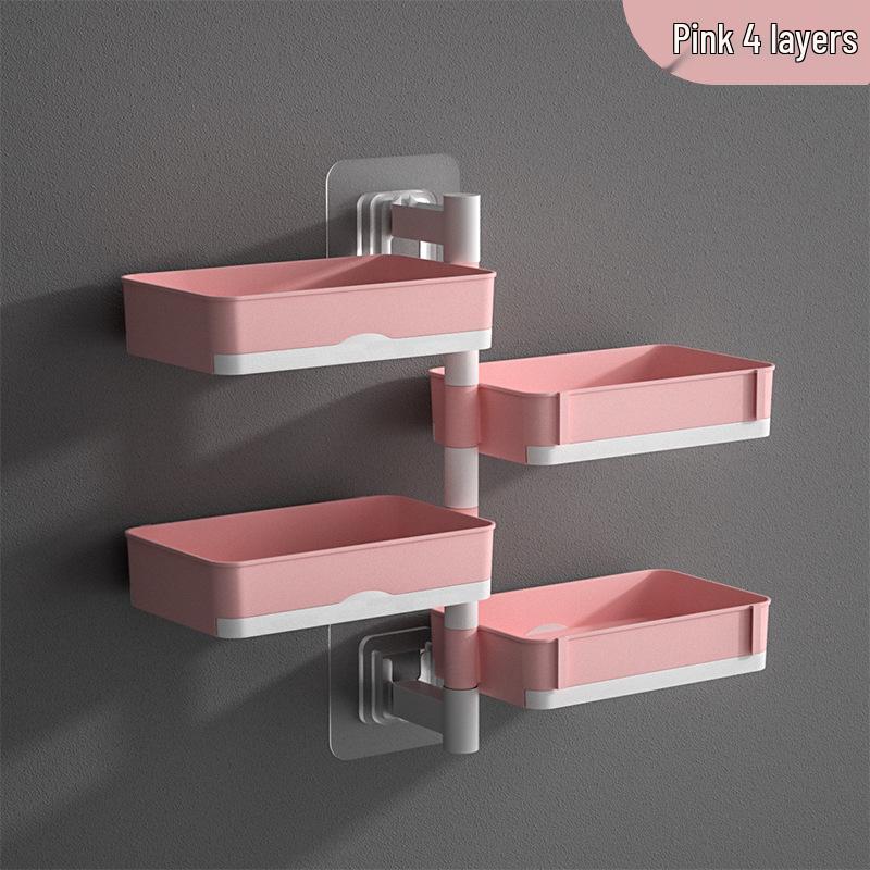 

Lin Jie Punch-Free Multi-layer Soap Box - Creative Rotary Draining Bathroom Rack 1 layer + 1 adhesive розовый