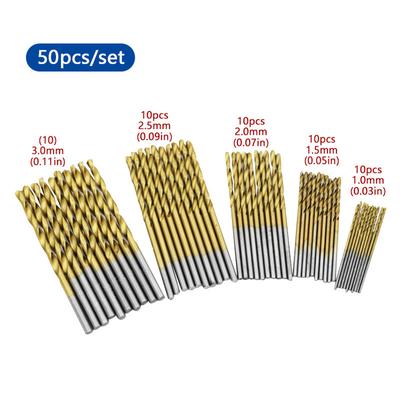 50 Stück 1,0-3,0 mm Spiralbohrer-Sets HSS Titanbeschichtet Bohrerset für Metall Mauerwerk Holz Lochschneider Holzbearbeitung Bohrwerkzeug