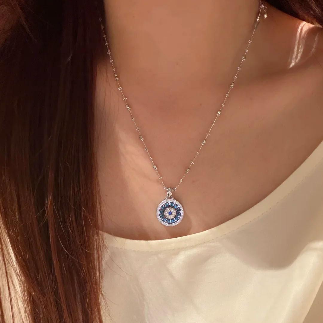 

Light luxury blue diamond fresh compass collar chain fresh and elegant high-end necklaces for women wedding jewelry gift 45cm