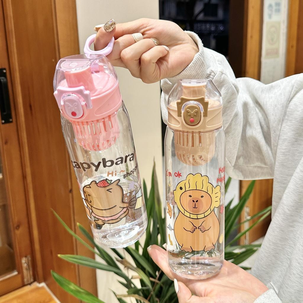 Water bottle cute children's water cup student portable plastic cup creative cartoon plastic cup water cup kapibara printing