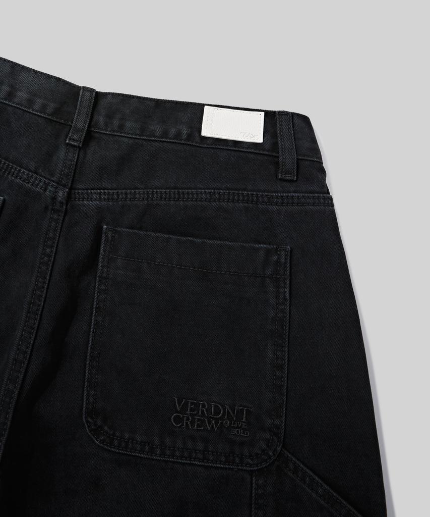 Beodeonteu Dyed Washed Carpenter Cotton Bermuda Shorts [Black]