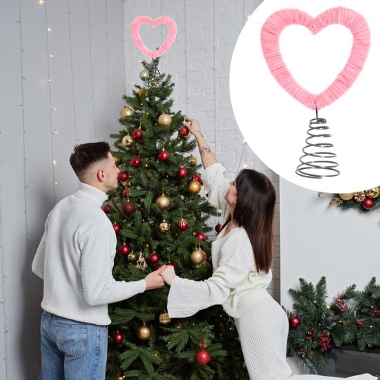 Topo de Árvore de Dia dos Namorados Coração Torcido de Veludo Ornamento de Ponteira de Árvore Coração Rosa Romântico Decoração para Casa Casamento Suprimentos para Festa de Natal