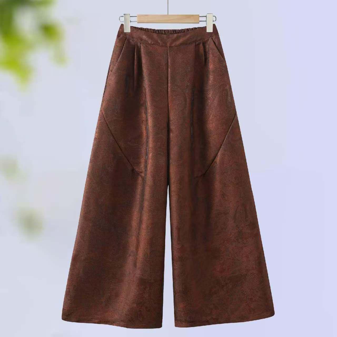 Spring/Autumn Retro Chinese-Style Jacquard Wide-Leg Women s Pants 4XL (Waist 148-165 cm)