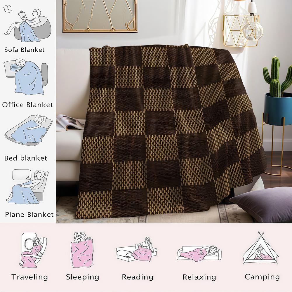 Brown Woven Check Flannel Blanket Warm Soft Halloween Christmas Couch Warm Cozy Decorative Decor Gift For All Season