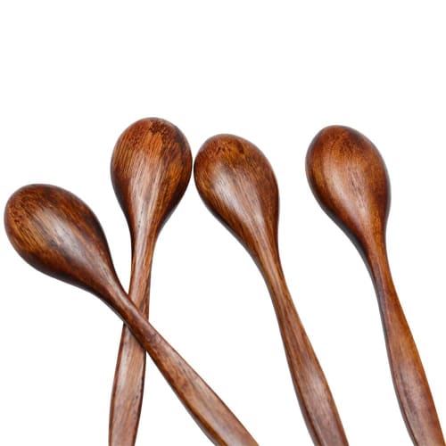 HTB Natürliche Holzlöffel, Set mit 4, für Lunchboxen, Currylöffel, Schöpflöffel, Joghurtlöffel, Suppenlöffel und für den Esszimmergebrauch, Lebensmittelecht, HTB-S4