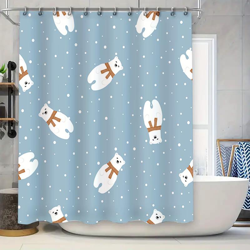 

Bear Print Shower Curtain Waterproof Bathroom Decor Winter Series Blue Background With Polar Bears And Scarves Pattern (Blue) W60H190(CM)-1 Pcs