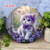 Cute Kitten Purple Floral Round Metal Wall Sign Vintage Iron Art Home Bedroom Decor Pet Lover Gift 8x8 Hanging Plaque