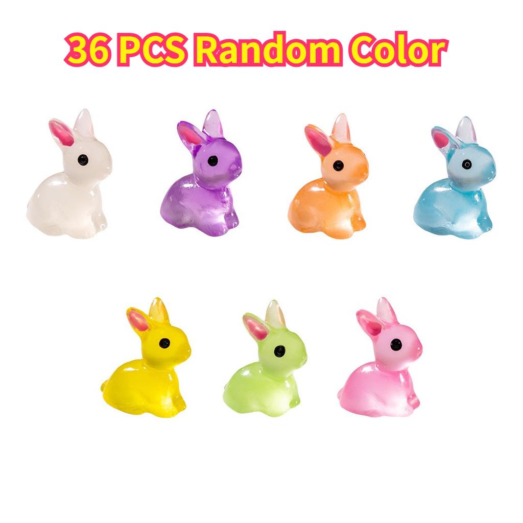 18/36/54 PCS Glow-in-the-Dark Bunny Figurines for Fairy Garden Paths & Micro Landscapes Resin Mini Rabbits Moss Terrarium Decor