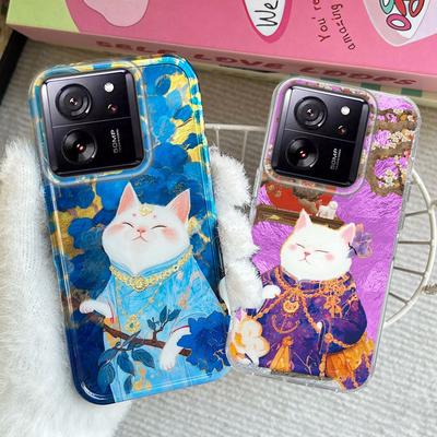 Koreanische weiße Katze Wirbelmuster Handyhülle für Xiaomi 13T 14T 11 Lite Poco X5 M6 Pro X6 X7 X3 Pro NFC C75 C71 C65 C61 M5S Hülle
