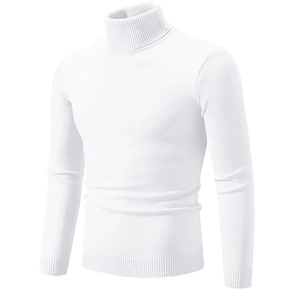 Mens Autumn Sweater Turtleneck Soft Solid Color Simple Style Pinstripe Tops Slim Fit Knitting Pullovers Warm Bottoming Clothes