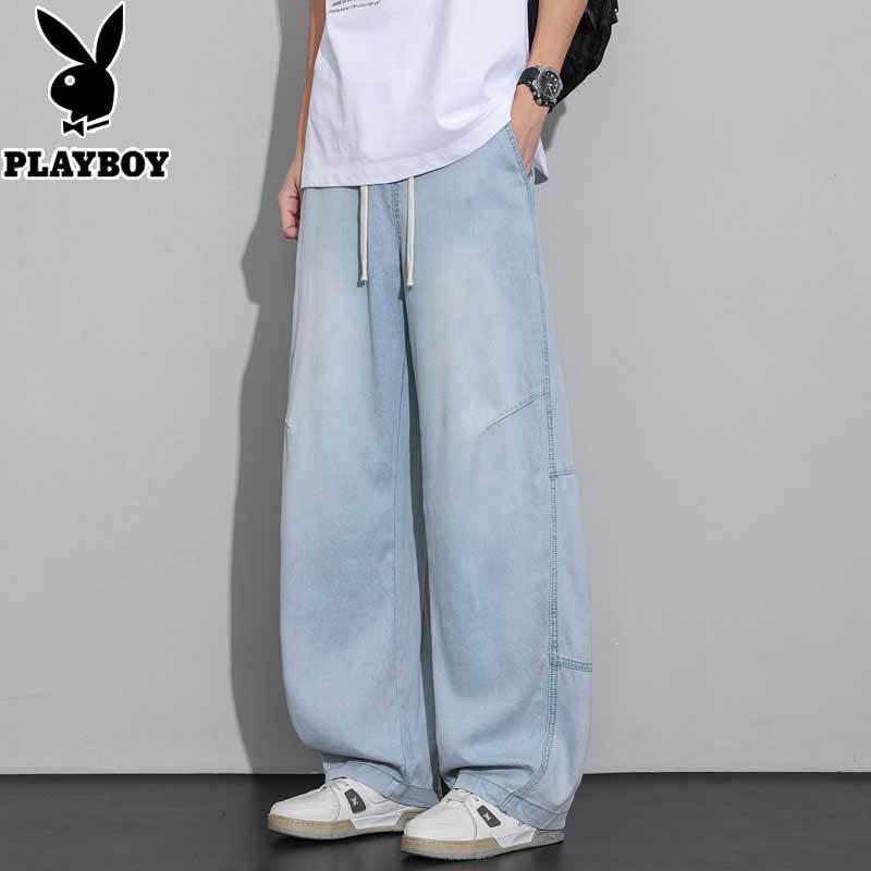 PLAYBOY Men's Loose Straight High Street Washed Jeans